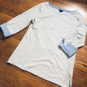 Boat neck grey top with chambray detail
